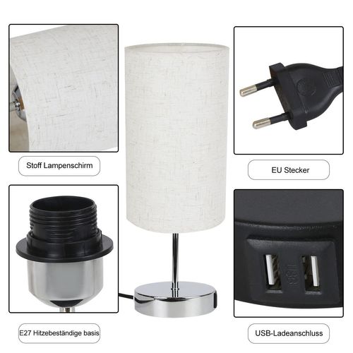 Lampe De Table Touch-dimmable Avec Fonction De Recharge USB Et Abat-jour En Tissu
