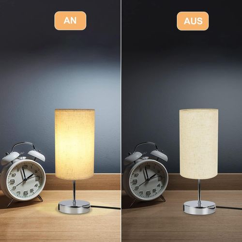 Lampe De Table Tactile Argenté Avec Fonction De Recharge USB Et Abat-jour En Tissu