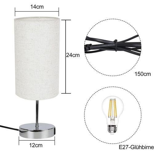 Lampe De Table Tactile Argenté Avec Fonction De Recharge USB Et Abat-jour En Tissu