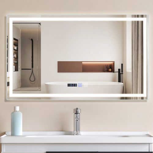 Miroir De Salle De Bain Avec Éclairage LED Salle De Bain Avec Fonction Tactile Blanc Miroir Mural
