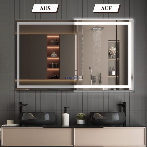 Miroir De Salle De Bain Avec Éclairage LED Salle De Bain Avec Fonction Tactile Blanc Miroir Mural