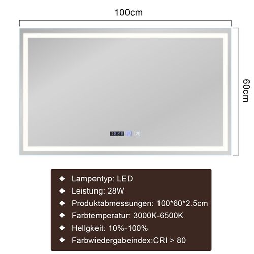 Miroir De Salle De Bain Avec Éclairage LED Salle De Bain Avec Fonction Tactile Blanc Miroir Mural