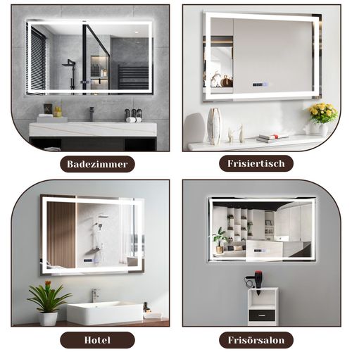 Miroir De Salle De Bain Avec Éclairage LED Salle De Bain Avec Fonction Tactile Blanc Miroir Mural