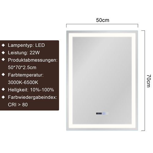 Miroir De Salle De Bain Avec Éclairage LED Salle De Bain Avec Fonction Tactile Blanc Miroir Mural