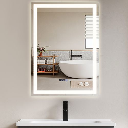 Miroir De Salle De Bain Avec Éclairage LED Salle De Bain Avec Fonction Tactile Blanc Miroir Mural