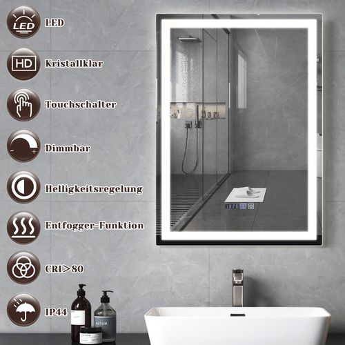 Miroir De Salle De Bain Avec Éclairage LED Salle De Bain Avec Fonction Tactile Blanc Miroir Mural