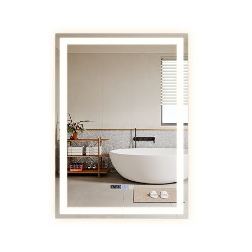 Miroir De Salle De Bain Avec Éclairage LED Salle De Bain Avec Fonction Tactile Blanc Miroir Mural