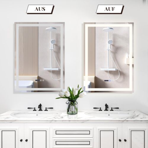 Miroir De Salle De Bain Avec Éclairage LED Salle De Bain Avec Fonction Tactile Blanc Miroir Mural