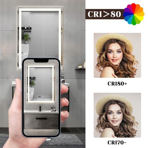 Miroir De Salle De Bain Avec Éclairage LED Salle De Bain Avec Fonction Tactile Blanc Miroir Mural