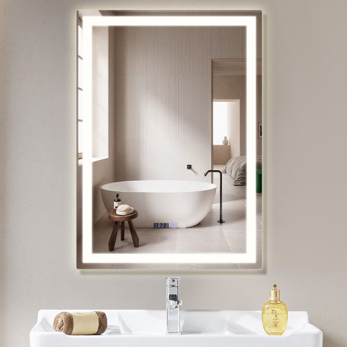 Miroir De Salle De Bain Avec Éclairage LED Salle De Bain Avec Fonction Tactile Blanc Miroir Mural
