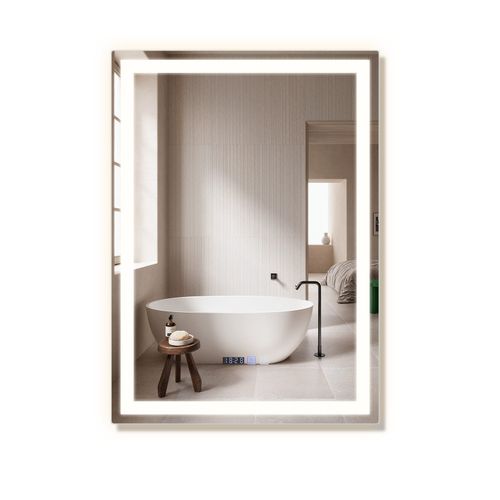 Miroir De Salle De Bain Avec Éclairage LED Salle De Bain Avec Fonction Tactile Blanc Miroir Mural