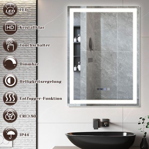 Miroir De Salle De Bain Avec Éclairage LED Salle De Bain Avec Fonction Tactile Blanc Miroir Mural
