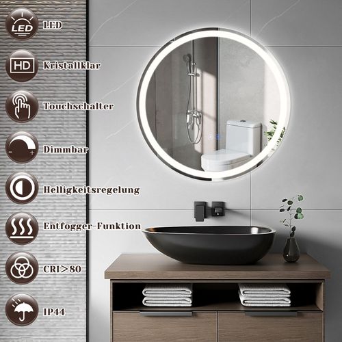 Miroir De Salle De Bain LED 50cm Avec Fonction Antibuée Ip44 Rond Blanc Gradable