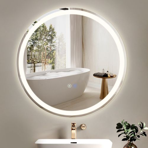 Miroir De Salle De Bain 60 cm Avec Fonction Antibuée Ip44 Rond Blanc Gradable