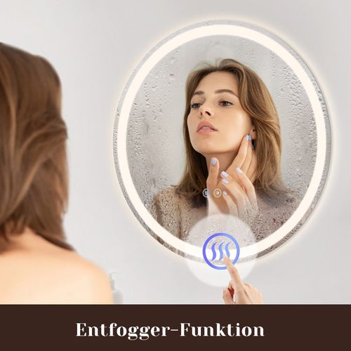 Miroir De Salle De Bain 60 cm Avec Fonction Antibuée Ip44 Rond Blanc Gradable