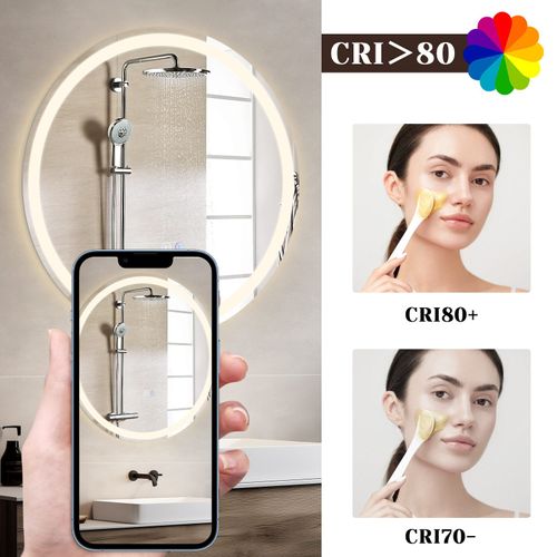 Miroir De Salle De Bain 60 cm Avec Fonction Antibuée Ip44 Rond Blanc Gradable