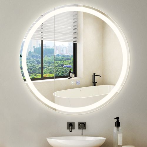 Miroir De Salle De Bain Avec Fonction Antibuée Ip44 Rond Blanc Gradable Miroir De Salle De Bain