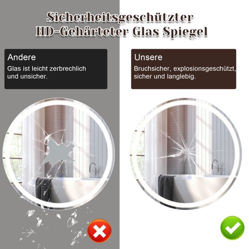 Miroir De Salle De Bain Avec Fonction Antibuée Ip44 Rond Blanc Gradable Miroir De Salle De Bain