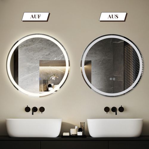 Miroir De Salle De Bain Avec Fonction Antibuée Ip44 Rond Blanc Gradable Miroir De Salle De Bain
