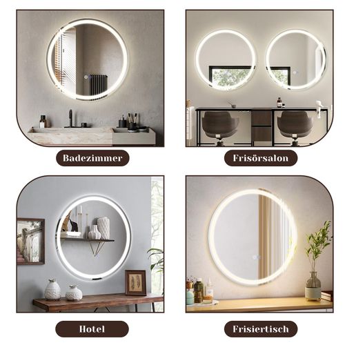 Miroir De Salle De Bain Avec Fonction Antibuée Ip44 Rond Blanc Gradable Miroir De Salle De Bain