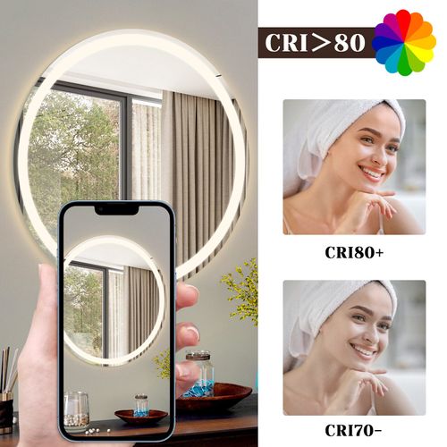 Miroir De Salle De Bain Avec Fonction Antibuée Ip44 Rond Blanc Gradable Miroir De Salle De Bain