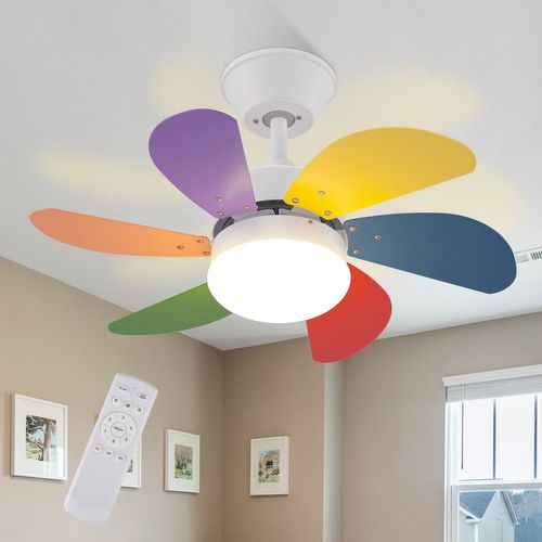 Ventilateur De Plafond 6 Pales Coloré Ø75cm Télécommande Silencieux Été/hiver