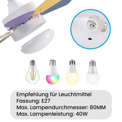 Ventilateur De Plafond 6 Pales Coloré Ø75cm Télécommande Silencieux Été/hiver