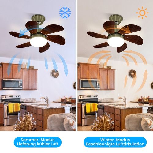 Ventilateur De Plafond 6 Pales Ø75cm - Sans Ampoule Télécommande Silencieux Été/hiver (chambre)