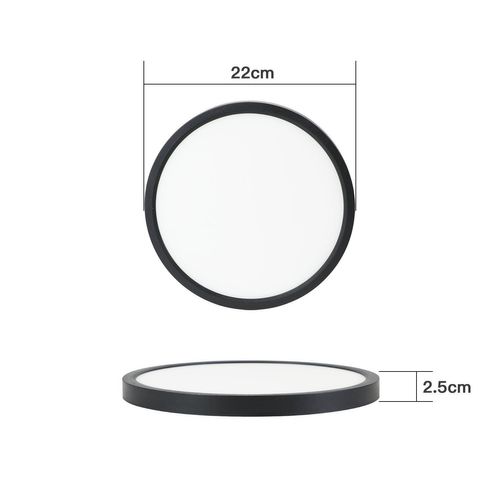Plafonnier LED Noir Rond 23 Cm 4000k Blanc Froid 18w