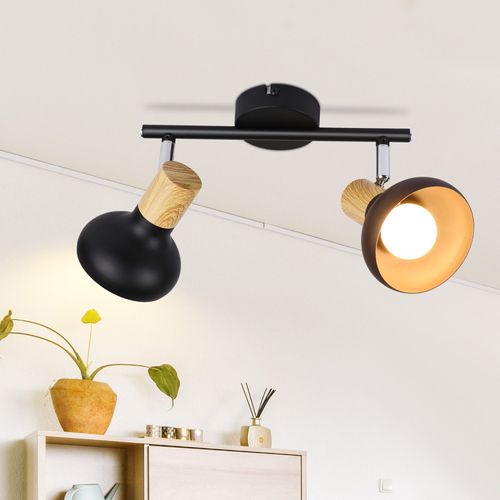 Plafonnier Vintage Noir à 2 Flammes E14 - Éclairage Industriel Pour Salon Et Hôtel