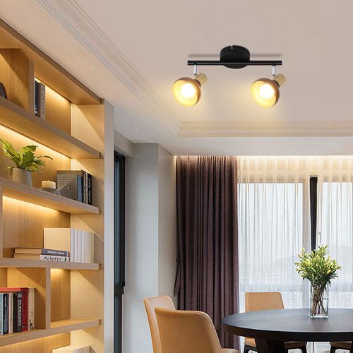 Plafonnier Vintage Noir à 2 Flammes E14 - Éclairage Industriel Pour Salon Et Hôtel