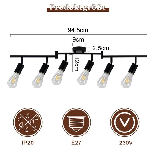 Spot De Plafond Noir Pivotant E27 Vintage Pour Chambre à Coucher