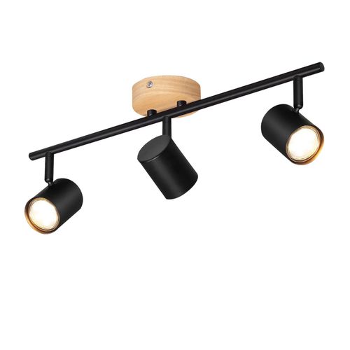 Spot De Plafond Moderne 3 Flammes Gu10 Pour Salon, Noir En Bois Et Métal