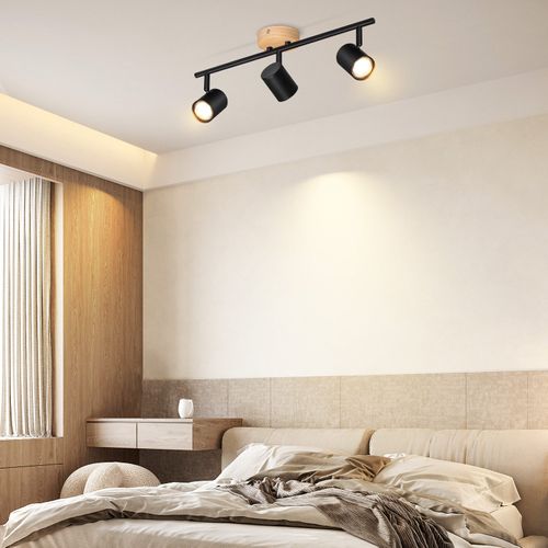 Spot De Plafond Moderne 3 Flammes Gu10 Pour Salon, Noir En Bois Et Métal