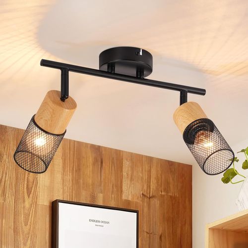 Spot De Plafond Orientable Noir Vintage à 2 Flammes Pour Salon Et Couloir