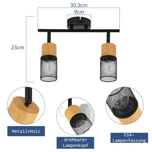 Spot De Plafond Orientable Noir Vintage à 2 Flammes Pour Salon Et Couloir
