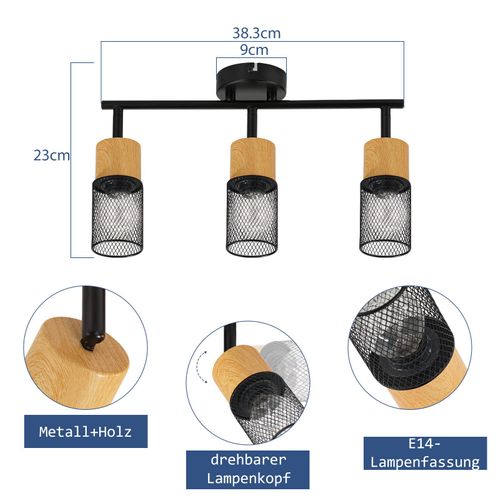 Spot De Plafond Vintage Noir à 3 Flammes Orientables Pour Salon Et Couloir