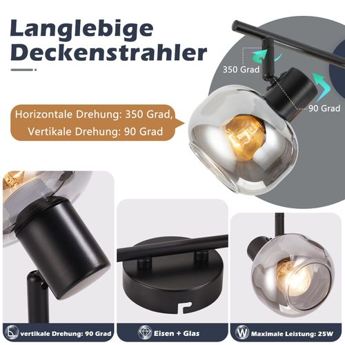 Plafonnier Rotatif 350° En Verre Fumé Pour Salon Et Cuisine