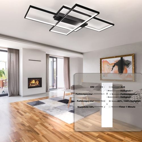 Plafonnier LED Rectangulaire Moderne Noir 65cm Avec Dimmable Et 3 Ampoules