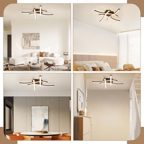 Plafonnier LED Moderne Noir En Bois Avec Lumière Chaude