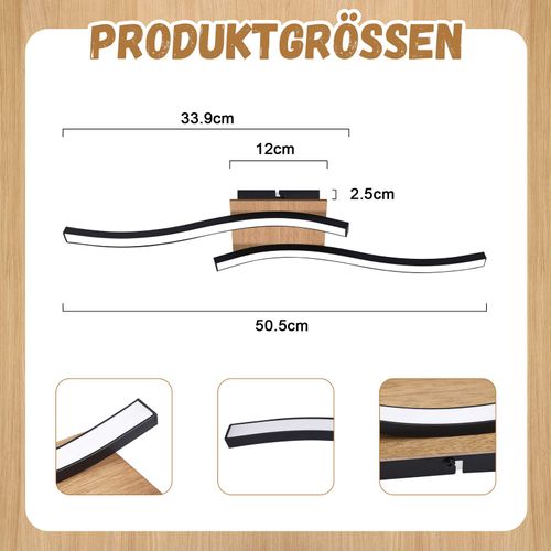 Plafonnier LED Moderne En Bois Noir Avec Éclairage Blanc Chaud