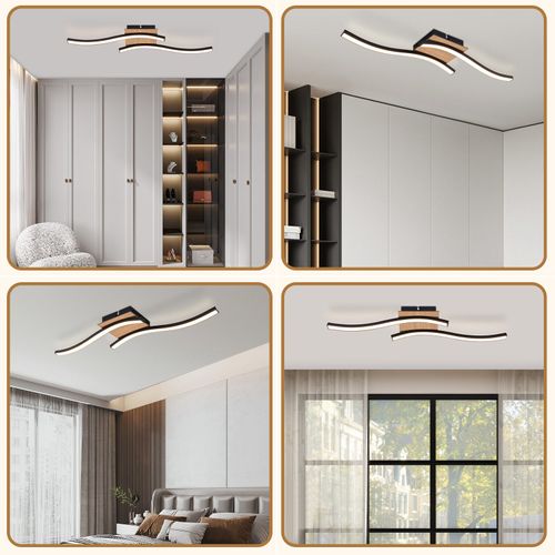 Plafonnier LED Moderne En Bois Noir Avec Éclairage Blanc Chaud