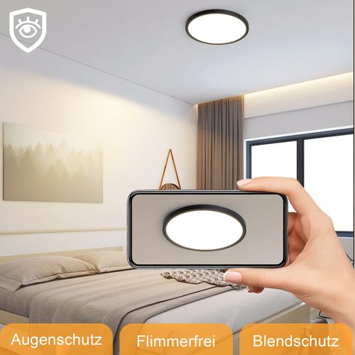 Plafonnier LED Moderne Rond Noir Ø22cm Pour Salon Et Couloir