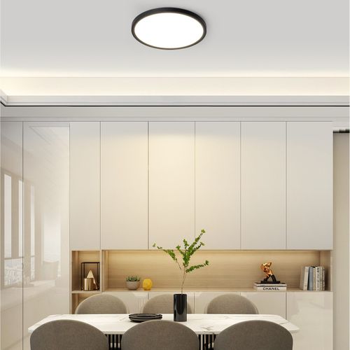 Plafonnier LED Moderne Rond Noir Ø22cm Pour Salon Et Couloir