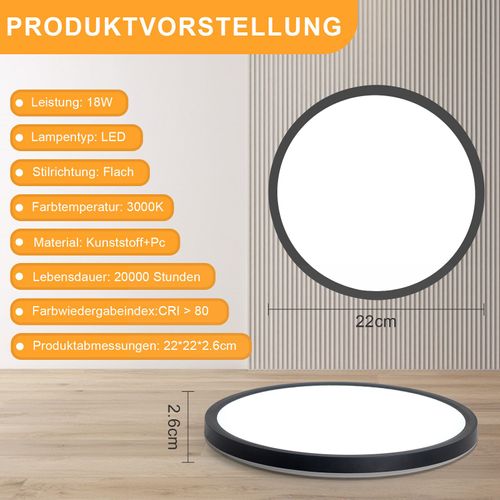 Plafonnier LED Moderne Rond Noir Ø22cm Pour Salon Et Couloir
