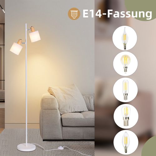 Lampadaire Élégant 145 Cm à 2 Flammes Avec Abat-jour En Tissu E14 Blanc Pivotant