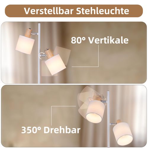 Lampadaire Élégant 145 Cm à 2 Flammes Avec Abat-jour En Tissu E14 Blanc Pivotant