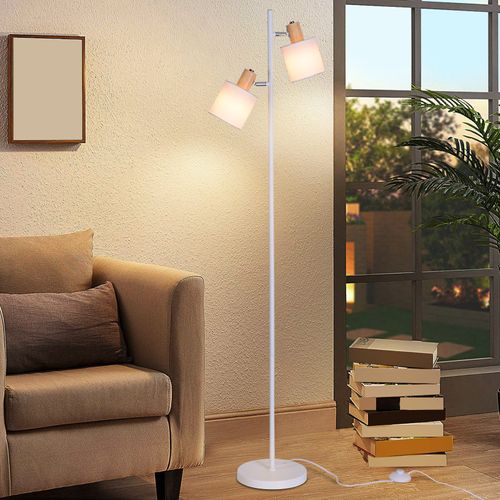 Lampadaire Élégant 145 Cm à 2 Flammes Avec Abat-jour En Tissu E14 Blanc Pivotant