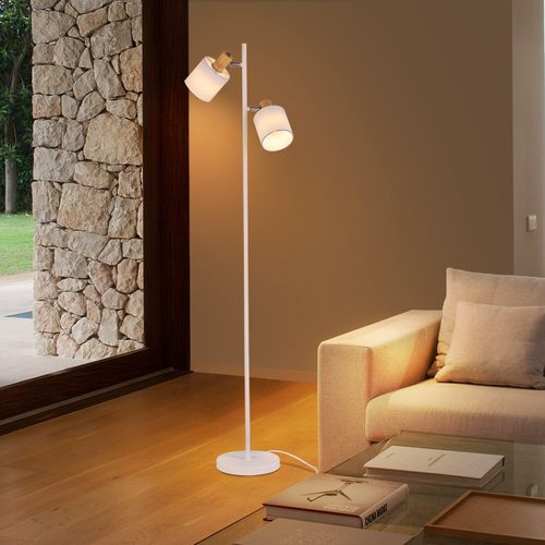 Lampadaire Élégant 145 Cm à 2 Flammes Avec Abat-jour En Tissu E14 Blanc Pivotant