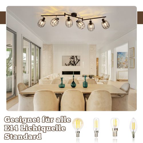 Plafonnier Rétro 6 Flammes E14 Avec Abat-jour En Cristal Pour Hôtel